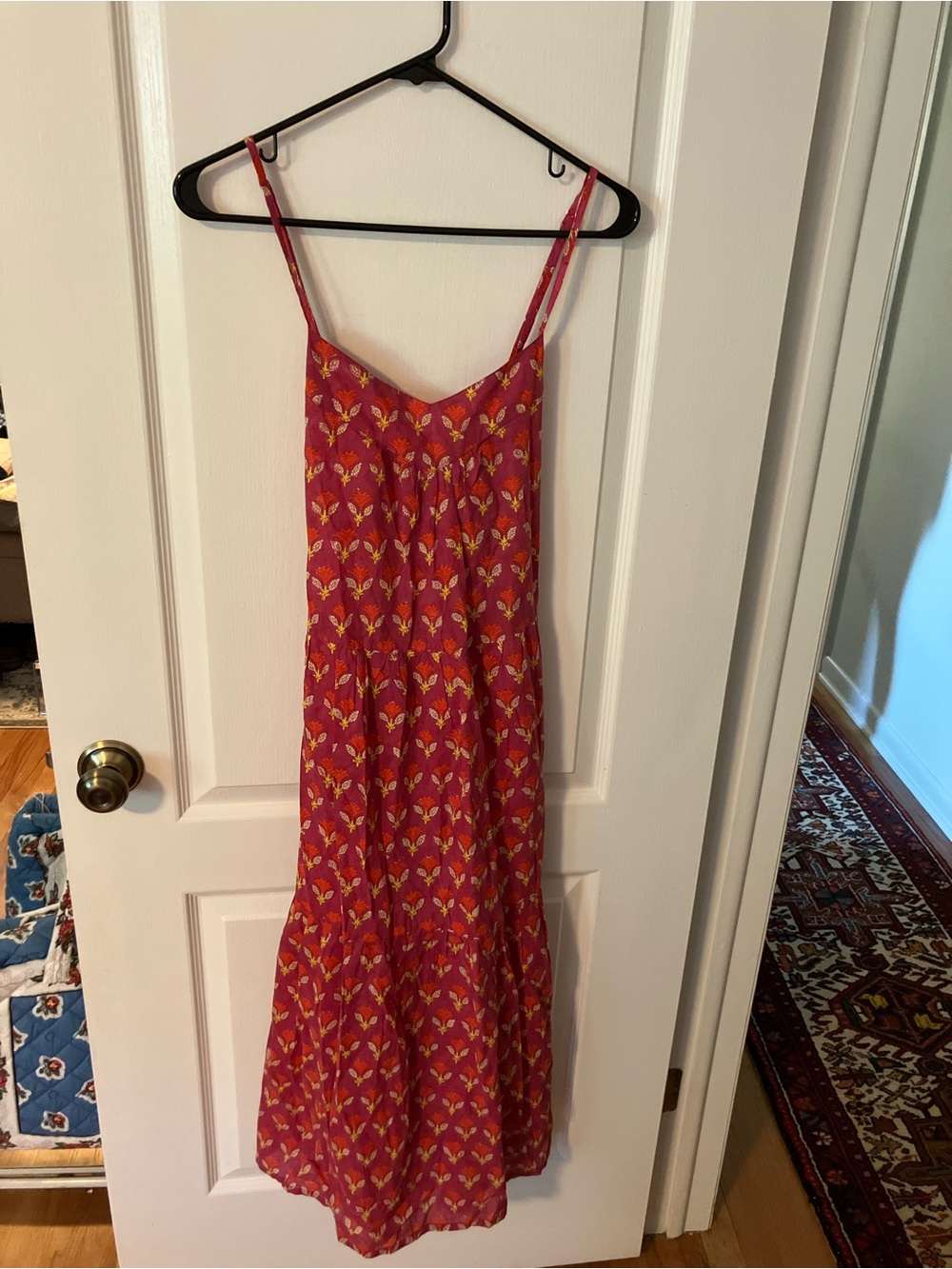 J. Crew x SZ Blockprints pink Floral Tiered Maxi Dress with Spaghetti Straps